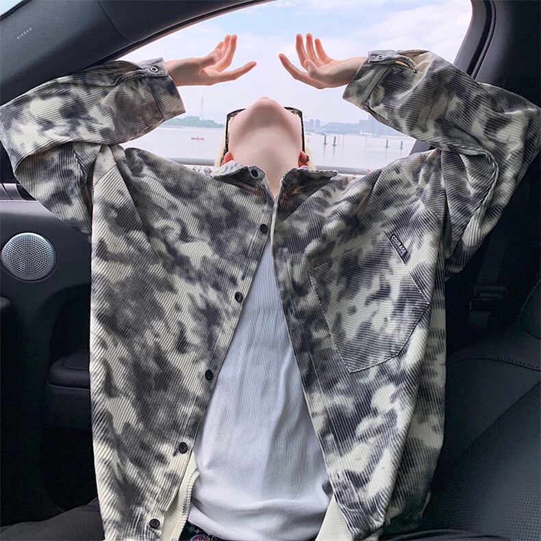 衬衫男秋季新款港风宽松大码灯芯绒扎染长袖衬衫CS8108-P42,男装衬衫,星座214-3
