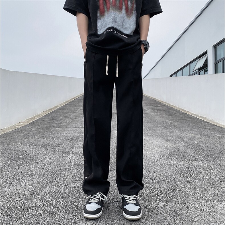排扣冲锋裤男潮流ins宽松直筒裤子运动休闲长裤K0506-P35,男装休闲裤,星座308B-1