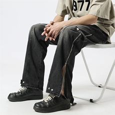 2023美式高街搭扣拉链牛仔裤水洗痞帅开叉裤313A-1-NZ034-P65控78，男装牛仔裤，星座808A-1