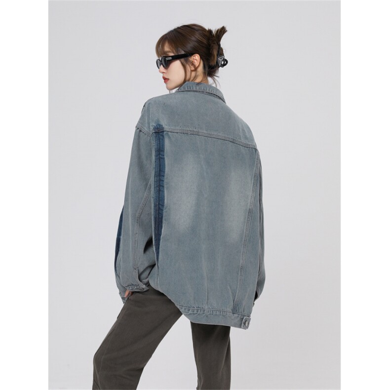 潮牌美式复古撞色图鸦情侣棒球服牛仔外套221-1-JK2310-P90控128,男装工装外套,星座221-1