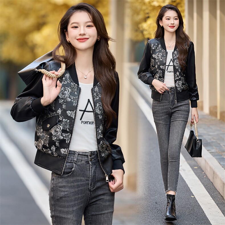 黑色皮衣外套女春2025新款pu高级感超好看小个子机车短款夹克,女装皮衣,韩美纤衣