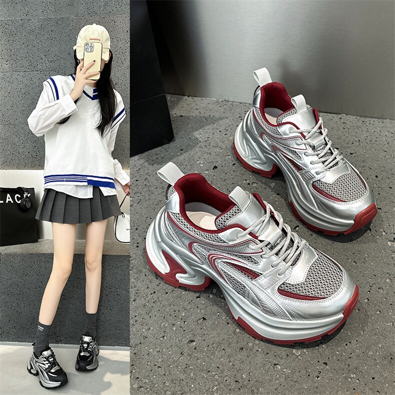 2024秋季新款时尚老爹鞋百搭休闲运动鞋厚底潮擦色学生松糕女鞋，女鞋休闲鞋，电商A223