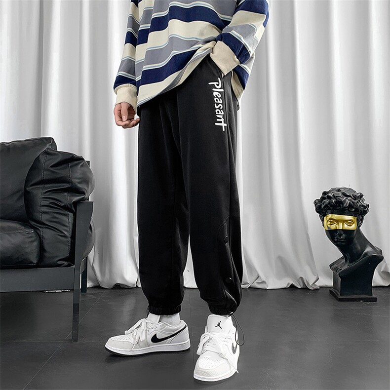 K193P30短句风字母印花抽绳束脚春夏季百搭休闲九分裤港风运动裤，男装休闲裤，电商A026-1