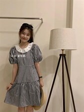 小格子连衣裙韩代款，女装连衣裙，尤梨谷