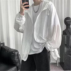 夏季新款防晒衣男港风宽松拉链防晒服外套纯色大码连帽休闲夹克潮，男装防晒衣，星座506A