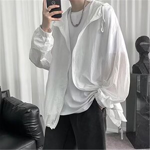 夏季新款防晒衣男港风宽松拉链防晒服外套纯色大码连帽休闲夹克潮图片