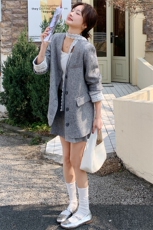 灰色设计感蕾丝拼接小香风套装裙女2025春季气质半身裙两件套，女装套装/套裙，幸运星