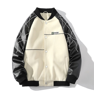 精品秋冬装飞行棒球服男女夹克毛呢拼皮刺绣轻熟JK1701-P115爆景A图片