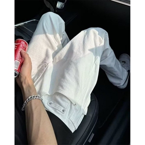 潮窄版阔腿直筒牛仔裤男女春秋季新款高腰宽松显瘦 KA8072图片