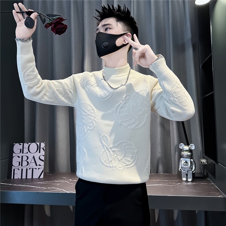 加绒提花半高领毛衣男社会小伙店主风301C-M100-P78控108,男装针织衫/毛衣,星座301C（原B323）
