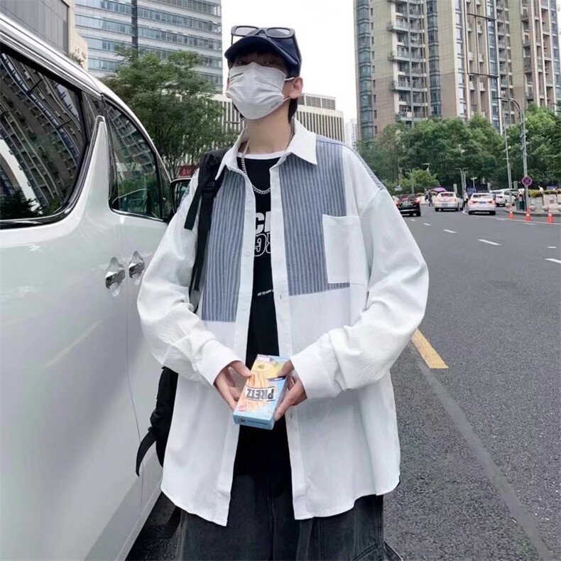 长袖衬衫春款男港风潮流拼接衬衫K8906P34，男装衬衫，星座1116-2