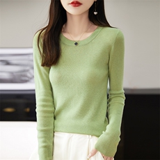 毛衣女外穿短款宽松春秋冬显瘦长袖纯色针织33%羊毛打底衫，女装羊毛衫，朝思羊绒