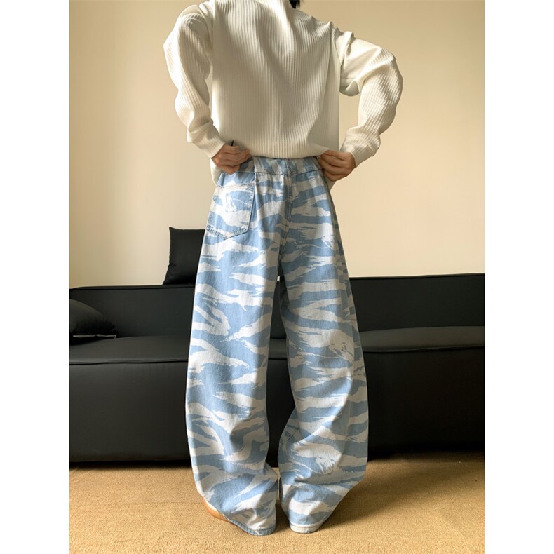 男女水洗迷彩纹理高街潮流阔腿balloon时尚牛仔裤NZ0729-P50,男装牛仔裤,星座308B-2