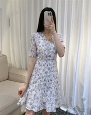 DINOBIENS【现货】夏季新款V领收腰碎花连衣裙，女装连衣裙，迪诺比亚