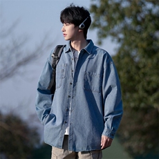 新款(跨境货源）长袖牛仔衬衫男宽松休闲外套，男装衬衫，星座1107-1