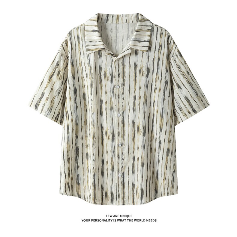 扎染凉感短袖衬衫5X4010-TP4579条纹轻熟风波墨宽松痞帅衬衣,男装衬衫,电商A102