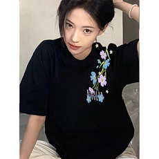 万针全刺绣解构设计260克重磅双纱纯棉高品质美式高街短袖T恤特39，男装T恤，电商A486-1
