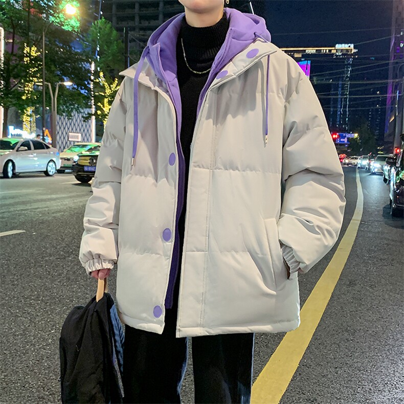 冬季青少年连帽假两件外套加绒加厚休闲简约棉衣棉服5303-P85,男装棉衣,电商B306