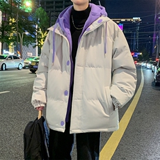 冬季青少年连帽假两件外套加绒加厚休闲简约棉衣棉服5303-P85，男装棉衣，电商B306
