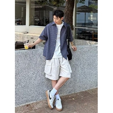 夏季青少年格子短袖衬衫男女生2025复古百搭宽松休闲衬衣C153，男装T恤，星座1116A（原606A-3）