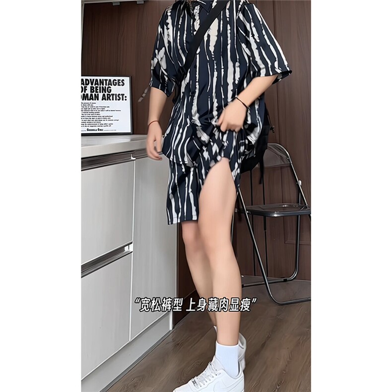 短袖衬衫男+短裤男潮流休闲套装男M-5XL大码TZ78719P50控98模特图,男装牛仔裤,星座226-1