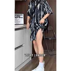 短袖衬衫男+短裤男潮流休闲套装男M-5XL大码TZ78719P50控98模特图，男装牛仔裤，星座226-1
