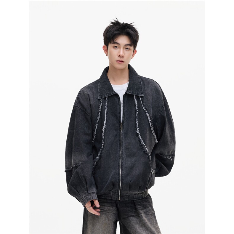 秋冬季美式高级感牛仔外套男女痞帅水洗毛边夹克2025新款牛仔外穿，男装工装外套，星座813-2