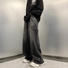 牛仔裤男美式高街潮牌嘻哈阔腿长裤宽松直筒N08185-P50，男装牛仔裤，星座308B-1