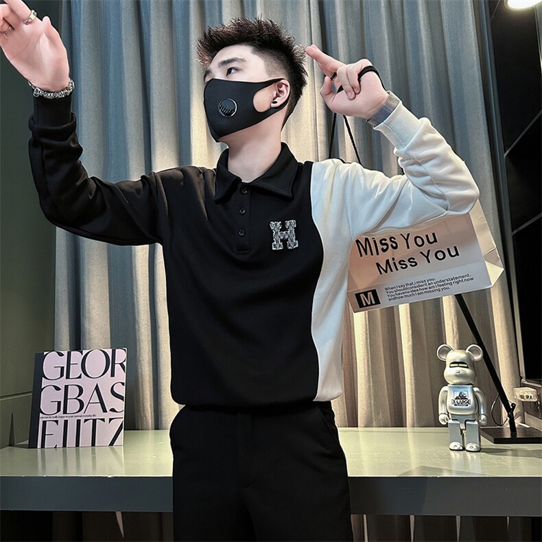 痞帅高级感男士拼接翻领卫衣外套社会小伙店主风301C-WY50P58控78,女装短外套,星座301C（原B323）