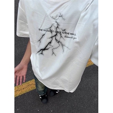 复古高街t恤夏季潮牌欧美cleanfit闪电短袖男纯棉五分袖T463，男装T恤，星座1116A（原606A-3）