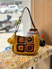 2025时尚百搭通勤休闲手工钩花包，鞋类箱包单肩包，湘姗