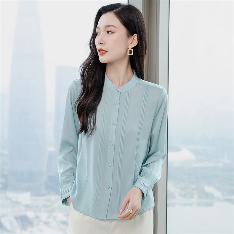 重磅立领真丝衬衫女长袖真丝上衣小衫2026早春新款职业通勤衬衣,女装衬衫,阿舍尔精品