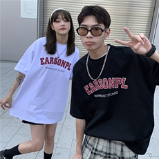 港风ins潮流夏季美式印花字母短袖男简约百搭夏装情侣装T恤女，男装T恤，电商C306-1