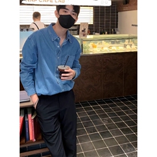 大货水洗牛仔长袖衬衫潮牌工装休闲复古百搭男友风外套WLCA21-p45，男装衬衫，星座1008