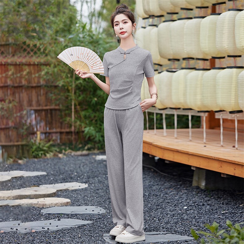 新中式国风套装女2025年夏季新款时尚休闲运动改良旗袍裤子两件套,女装套装/套裙,慕依路