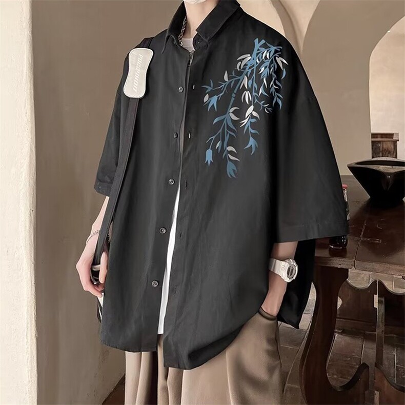 风男士短袖春季2024新款休闲衬衣D3025P35,男装T恤,星座1116-2