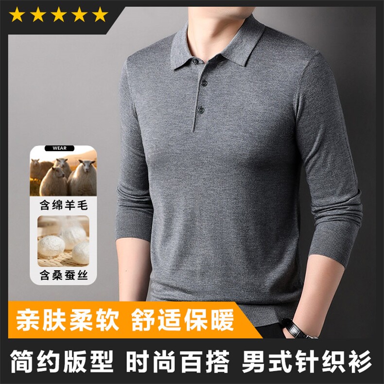 基础翻领男士羊毛衫混纺精品打底衫图片