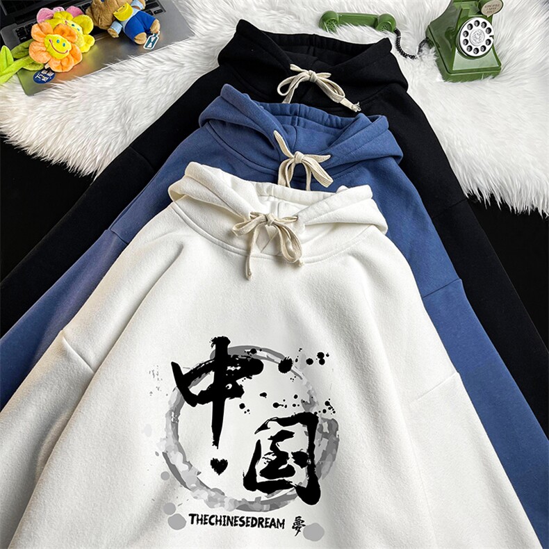 WY2134-P35加绒款-P40纯棉连帽卫衣男大码运动帽衫宽松薄,男装卫衣,电商A040