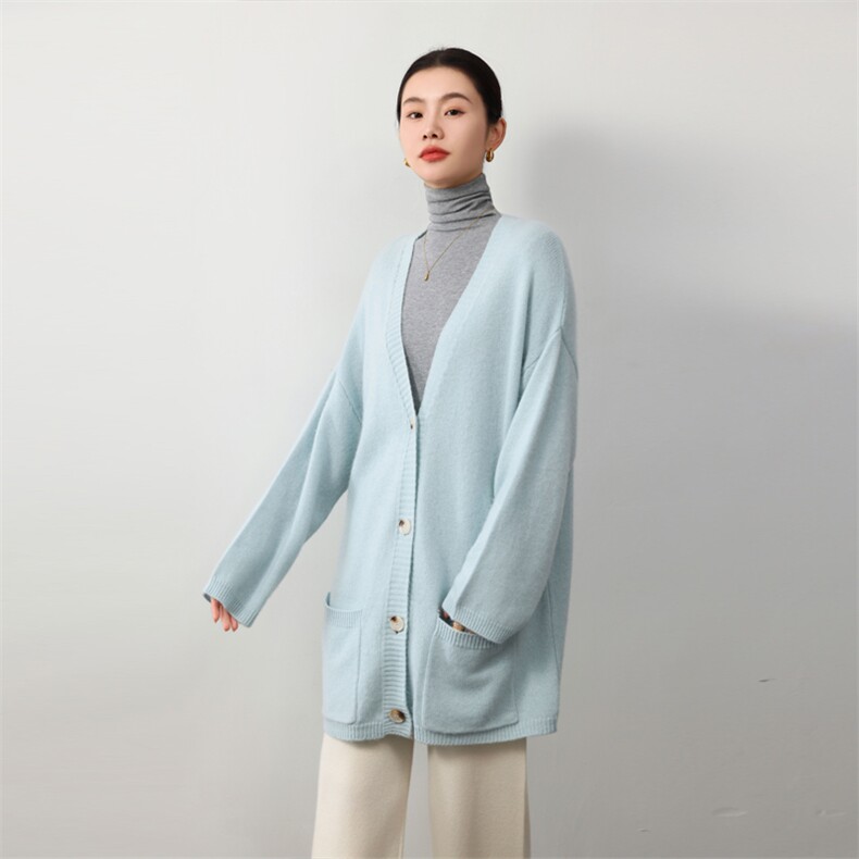 时尚百搭女士羊绒开衫优雅中长款宽松外套舒适保暖高品质羊绒衫,女装羊绒衫,业大羊绒