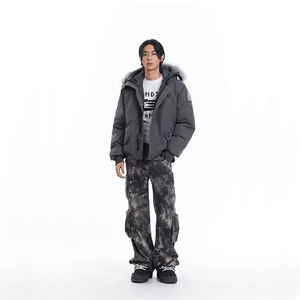 25@美式复古大毛领工装羽绒棉服外套秋冬派克服棉衣H993-P109网图图片