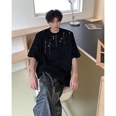 现货25夏季精致风满天星闪片铆钉流苏T恤垫肩短袖DX158-p68，男装T恤，电商B288
