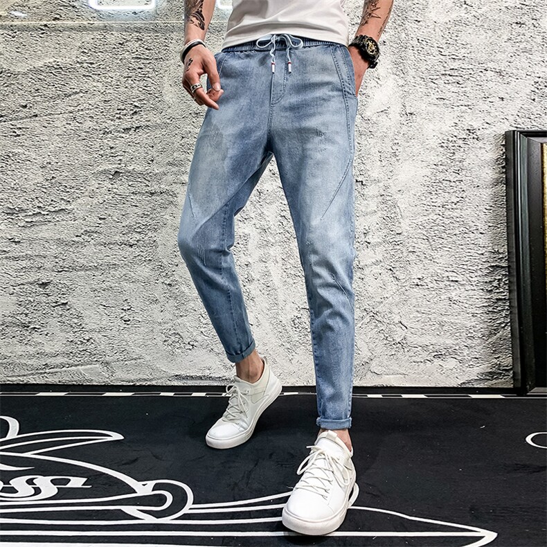 新夏社会精神小伙韩版修身牛仔裤男九分裤流牛仔裤1,男装休闲裤,电商C301