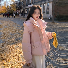 粉色小个子超好看时尚短款羽绒服女2025冬甜美学院风温柔面包服厚，女装羽绒服，2C113
