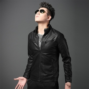 JK69-P75薄款立领帅气皮衣外套男中年仿皮机车服高级感潮图片