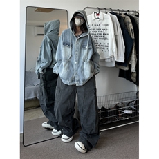 秋季新款港风美式街头嘻哈风连帽牛仔夹克外套男女insJK1280-P75，男装夹克，星座313A(原308A-2)