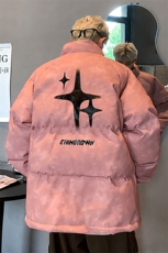 港风立领PU皮复古做旧印花字母图案设计棉衣男MY77719P130控178，男装棉衣，星座227-7