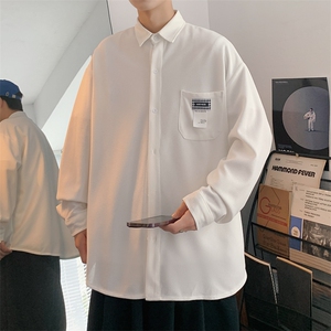 2025秋装新款宽松贴标华夫格长袖衬衫男 CS9966/特P28 白色2图片