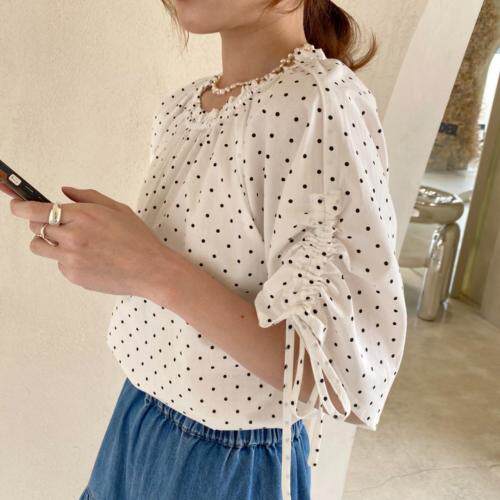 波点小衫可以一字领哦面料舒服，女装，Y·A·M（友安米）