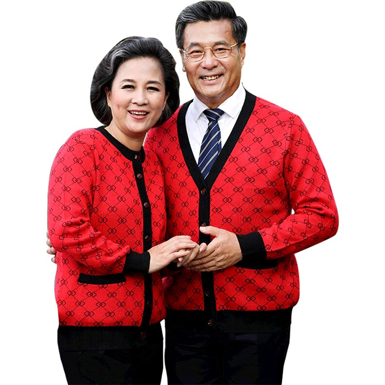 2024秋冬新款中老年男女款菱格花纹纽扣收袖口30%羊毛开衫,女装羊毛衫,衣恋羊绒