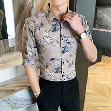 312A-191-P552025新款韩版修身帅气花衬衫英伦时尚男士衬衣B，男装衬衫，星座312A-5